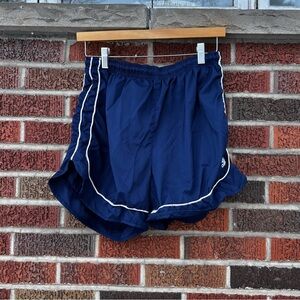 Adidas Navy Blue and White Vintage Athletic Windbreaker Shorts